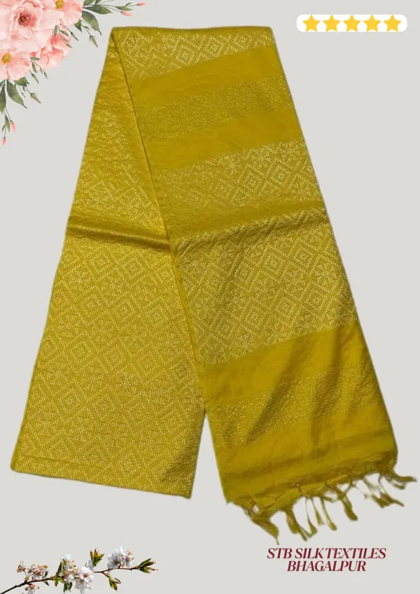 Yellolw_Handwoven_Threads_Weaving_Semi_Tussar_Soft_Silk_Saree_With_Atteched_Blouse_Piece_For_Women