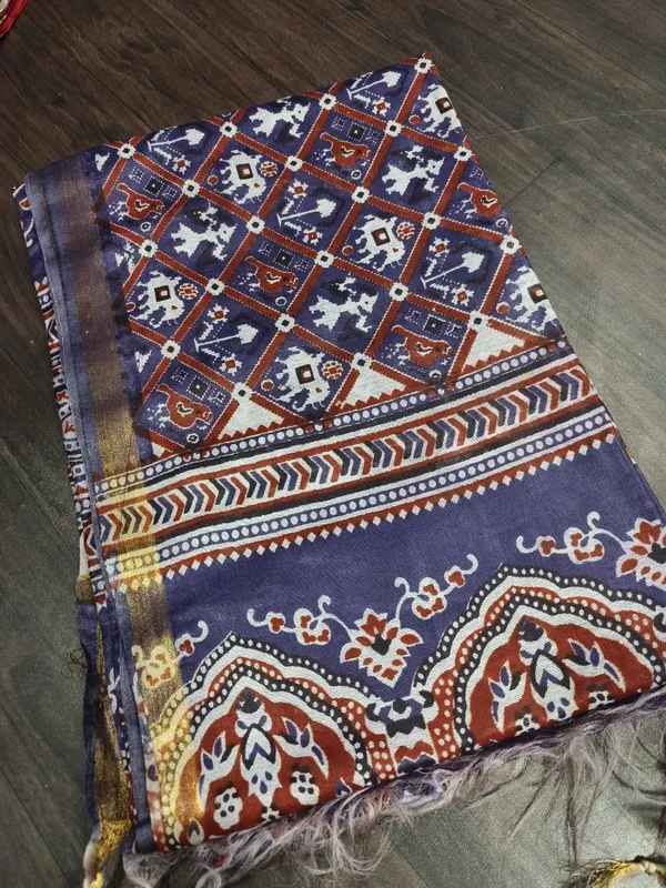 Women's_Semi_Tussar_Silk_Madhubani_Print_Saree_With_Running_Blouse_Piece