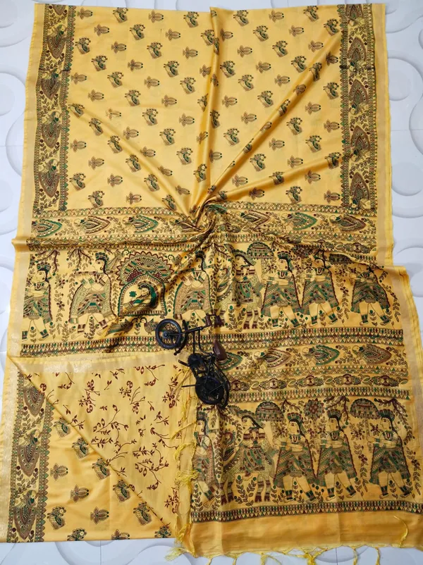 Women's_Semi_Tussar_Silk_Madhubani_Print_Saree_With_Running_Blouse_Piece
