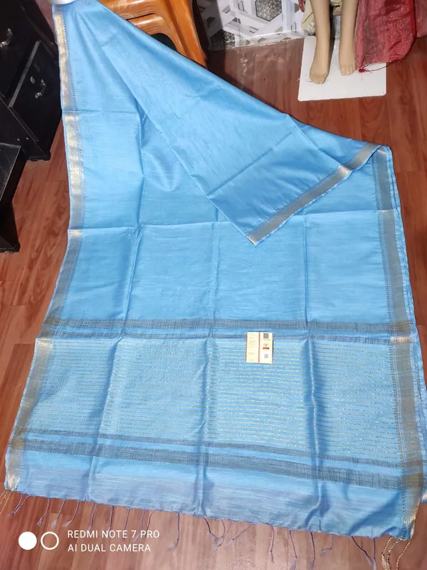 Women's_Bhagalpuri_Handwoven_Mini_Checks_Semi_Tussar_Soft_Silk_Saree_With_Designer_Zari_Border_Weaving,_Unstitched_Running_Blouse_Piece