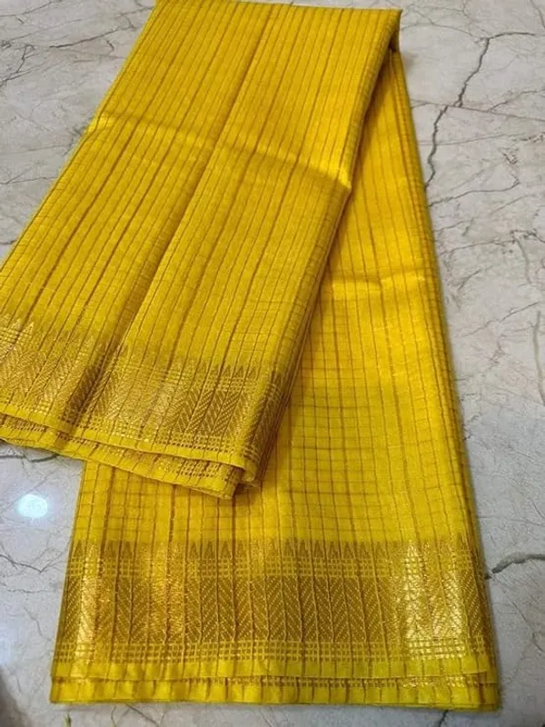 Women's_Bhagalpuri_Handwoven_Mini_Checks_Semi_Tussar_Soft_Silk_Saree_With_Designer_Zari_Border_Weaving,_Unstitched_Running_Blouse_Piece