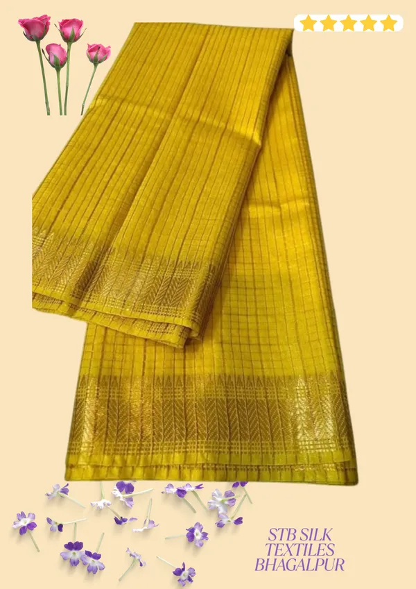 Women's_Bhagalpuri_Handwoven_Mini_Checks_Semi_Tussar_Soft_Silk_Saree_With_Designer_Zari_Border_Weaving,_Unstitched_Running_Blouse_Piece
