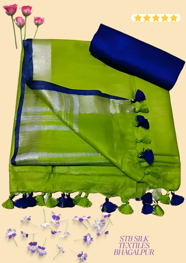 Green_Semi_Linen_Saree_With_Contrast_Blouse_Piece_For_Women