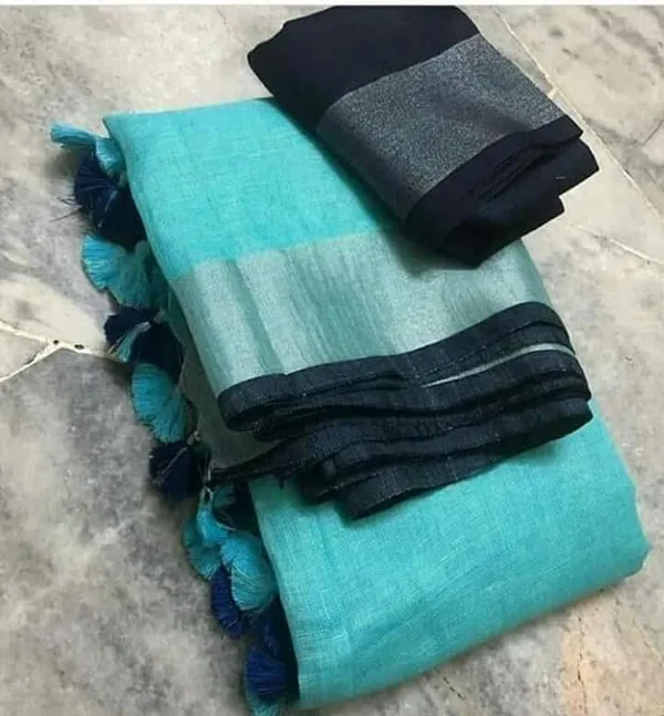 Firozy_Firozy_Color_Linen_Slub_Saree_With_Unstiched_Blouse_Piece_For_Women