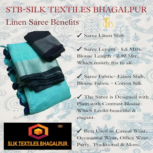 Firozy_Firozy_Color_Linen_Slub_Saree_With_Unstiched_Blouse_Piece_For_Women