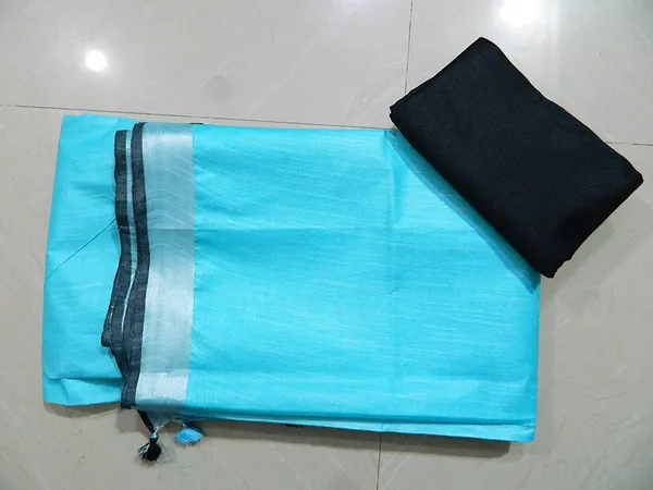 Firozy_Firozy_Color_Linen_Slub_Saree_With_Unstiched_Blouse_Piece_For_Women