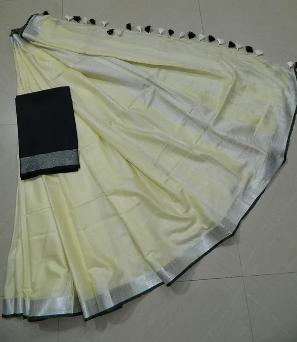 Women's_Linen_Slub_Saree_With_Contrast_Blouse_Piece