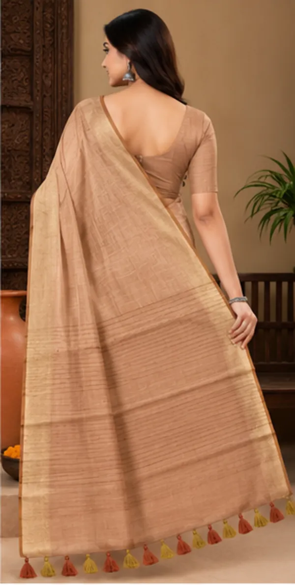 Brown_Bhagalpuri_Linen_Silk_Saree_With_Unstitched_Blouse_Piece_For_Women