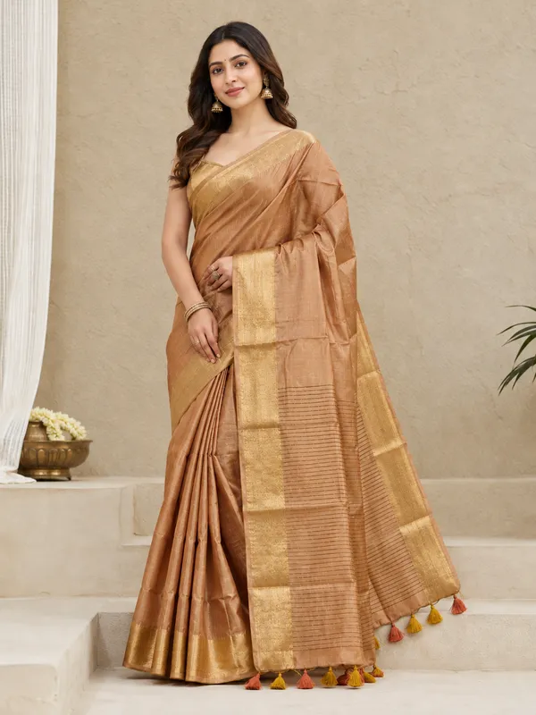 Brown_Bhagalpuri_Linen_Silk_Saree_With_Unstitched_Blouse_Piece_For_Women
