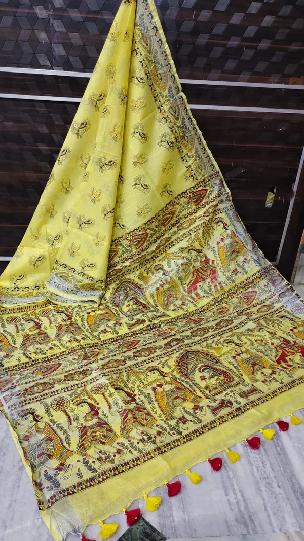 Women's_Cotton_Linen_Madhubani_Print_Saree_With_Running_Blouse_Piece
