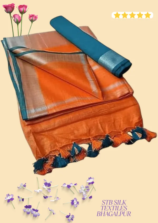Orange_Linen_Slub_Saree_With_Contrast_Blouse_Piece_For_Women