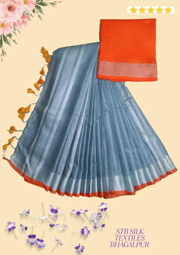 Women's_Linen_Slub_Saree_With_Contrast_Blouse_Piece
