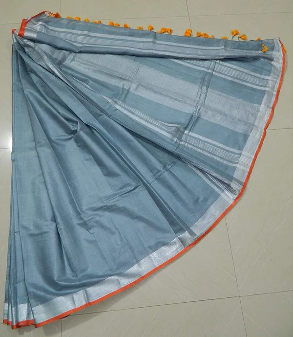 Women's_Linen_Slub_Saree_With_Contrast_Blouse_Piece