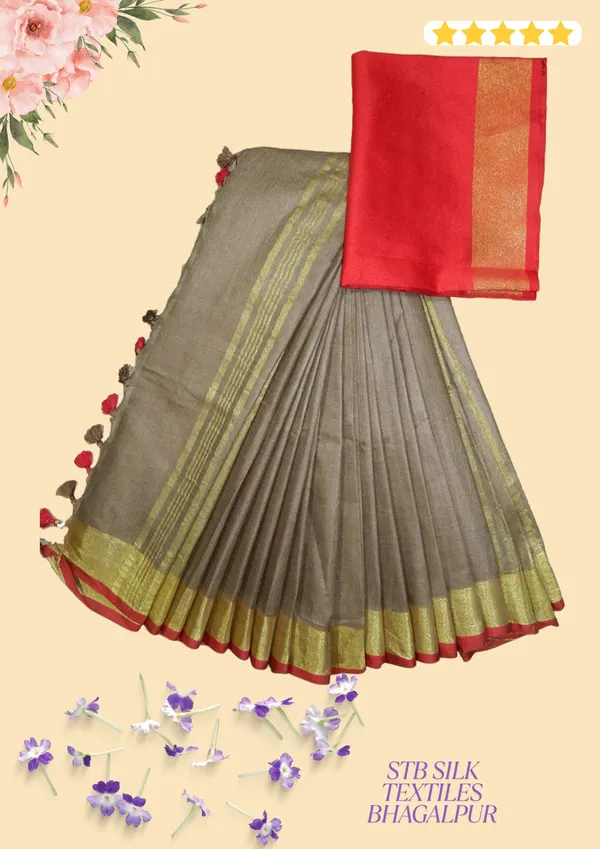 Women's_Linen_Slub_Saree_With_Contrast_Blouse_Piece