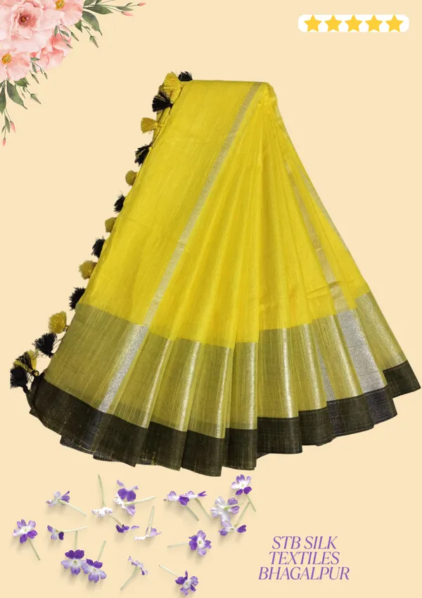Yellow_Bhagalpuri_Linen_Slub_Saree_With_Blouse_Piece_For_Women