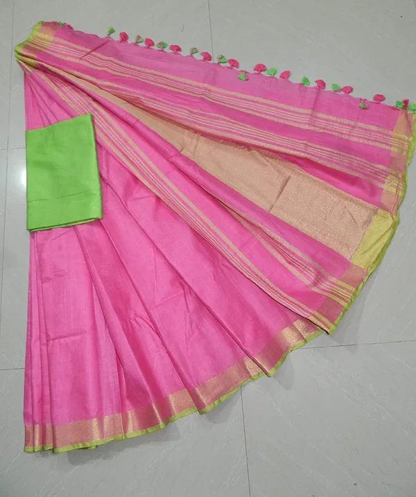 Women's_Linen_Slub_Saree_With_Contrast_Blouse_Piece