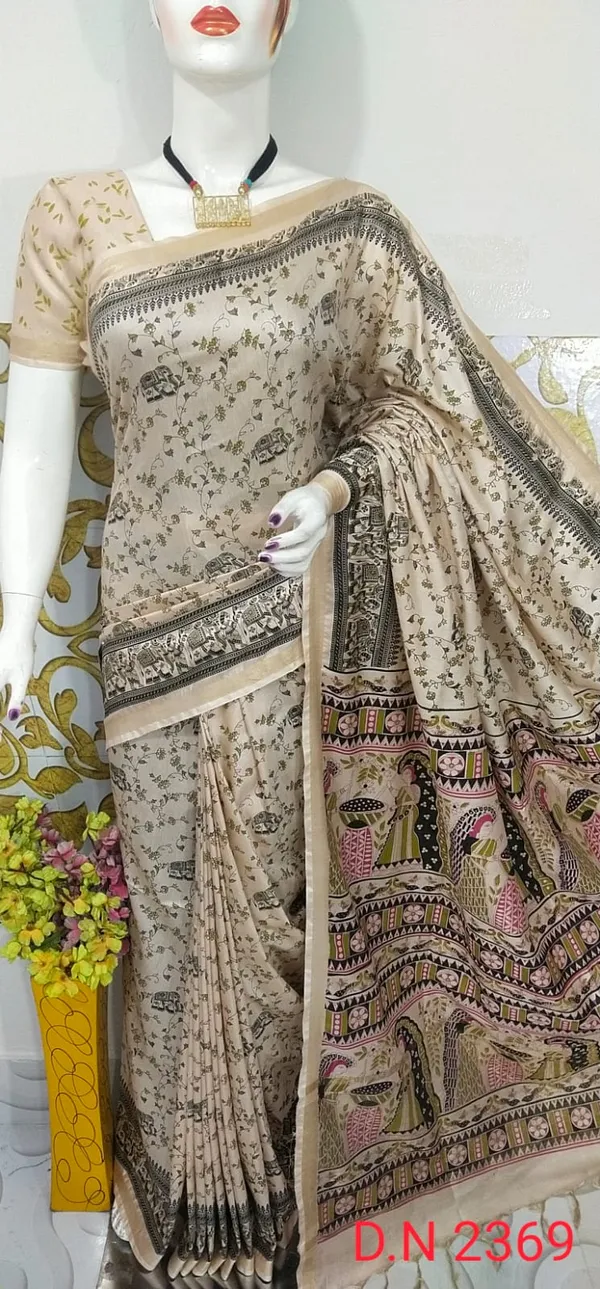 Women's_Semi_Tussar_Silk_Madhubani_Print_Saree_With_Running_Blouse_Piece