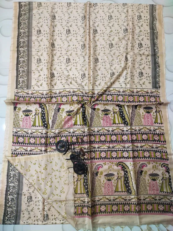 Women's_Semi_Tussar_Silk_Madhubani_Print_Saree_With_Running_Blouse_Piece
