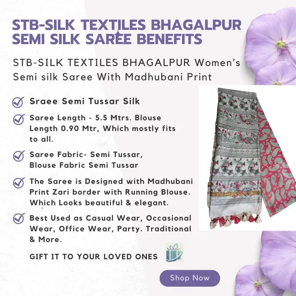 Red_Madhubani_Print_Semi_Tussar_Soft_Silk_Saree_With_Atteched_Blouse_Piece_For_Women