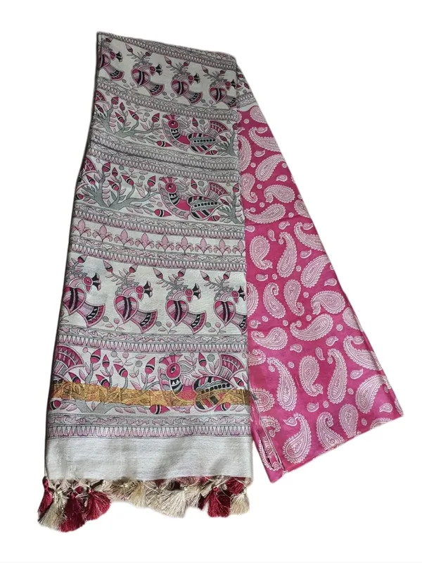 Pink_Madhubani_Print_Semi_Tussar_Soft_Silk_Saree_With_Atteched_Blouse_Piece_For_Women