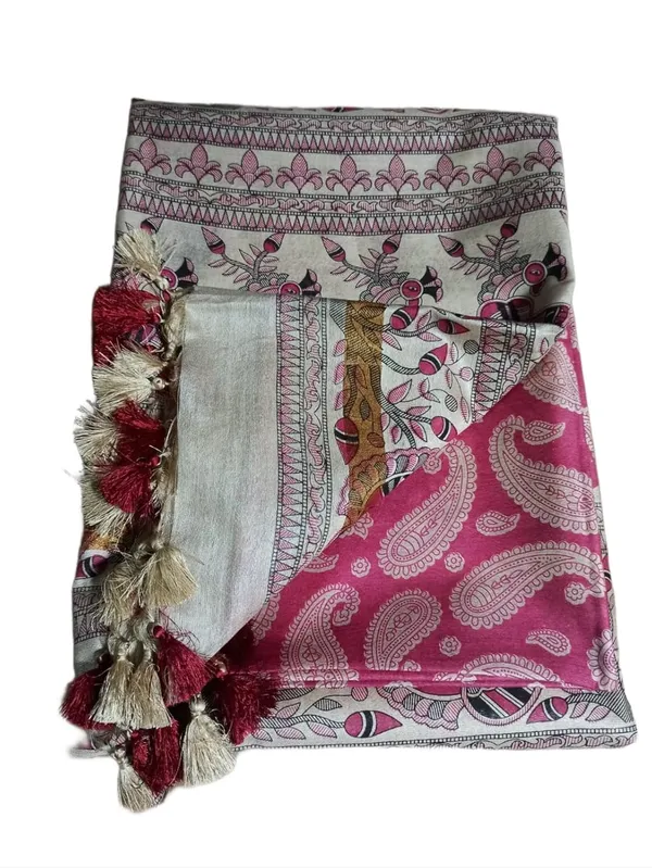 Pink_Madhubani_Print_Semi_Tussar_Soft_Silk_Saree_With_Atteched_Blouse_Piece_For_Women