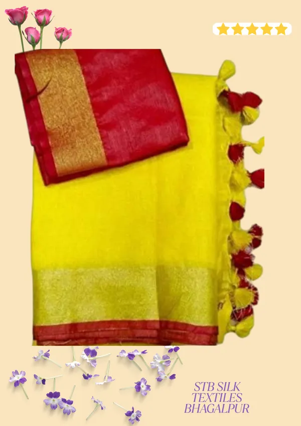 Yellow_Linen_Slub_Saree_Wih_Contrast_Blouse_Piece_For_Women