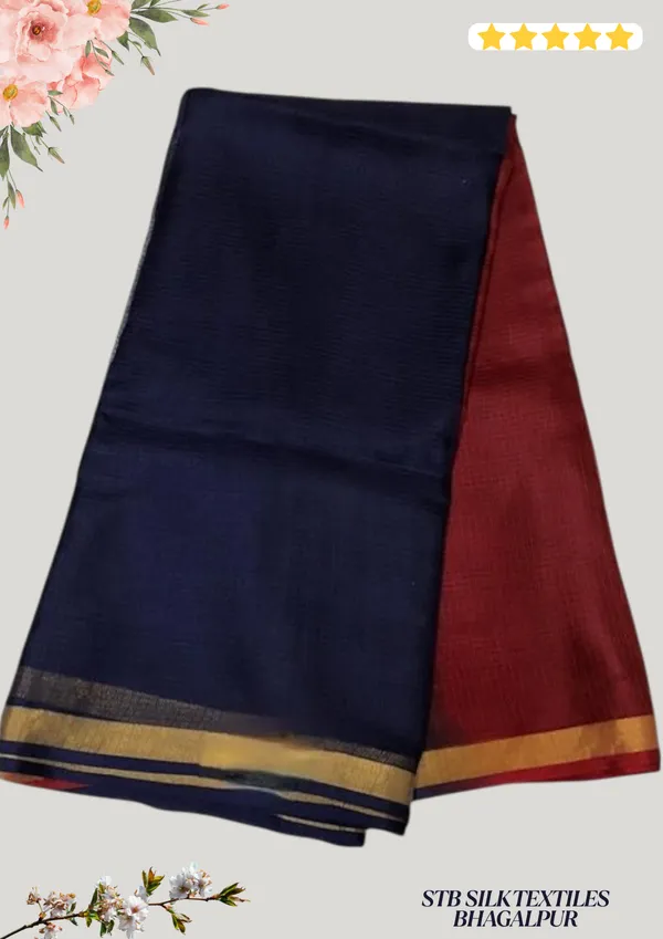 Brown_&_Blue_Bhagalpuri_Pure_Kota_Doria_Silk_Saree_With_Small_Zari_Boder_And_Running_Blouse_Piece_For_Women