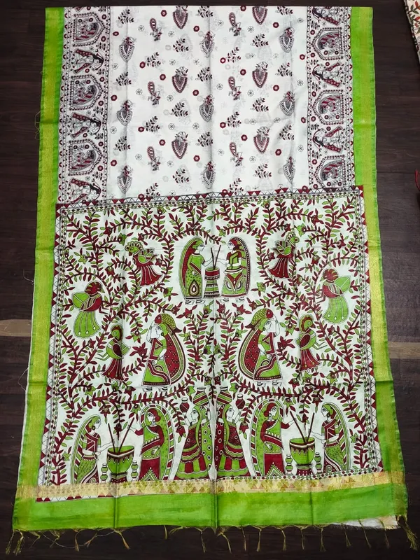 Women's_Semi_Tussar_Silk_Madhubani_Print_Saree_With_Running_Blouse_Piece
