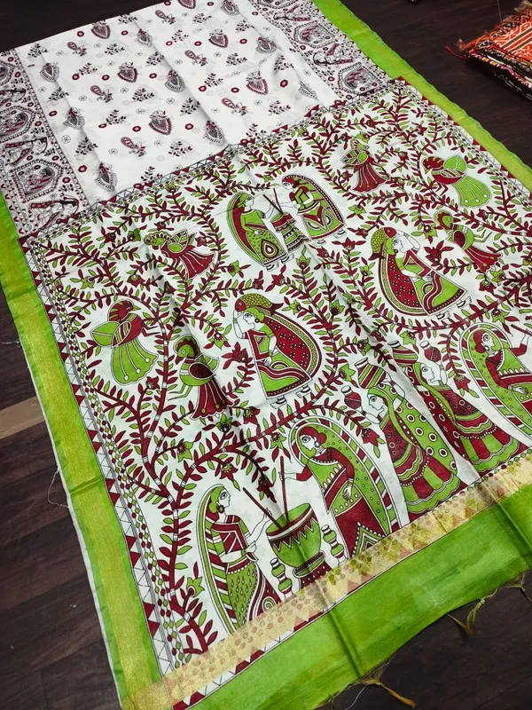 Women's_Semi_Tussar_Silk_Madhubani_Print_Saree_With_Running_Blouse_Piece