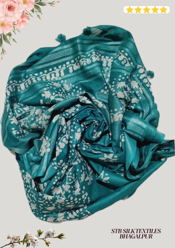 Firozy_Silver_Zari_Border_Cotton_Linen_Saree_With_Hand_Batique_Print_Unstitched_Running_Blouse_Piece_For_Women