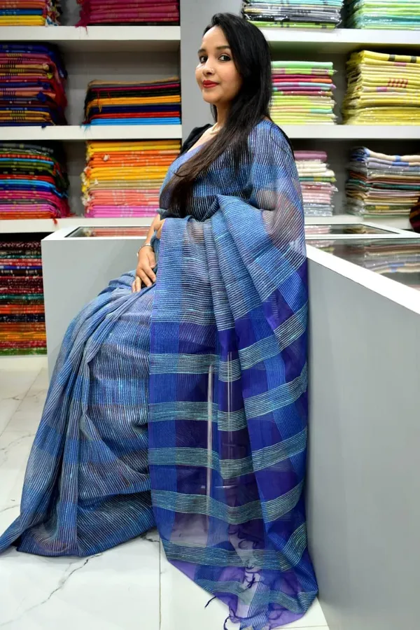 Blue_Organza_Art_Silk_Saree_With_Running_Blouse_Piece_For_Women