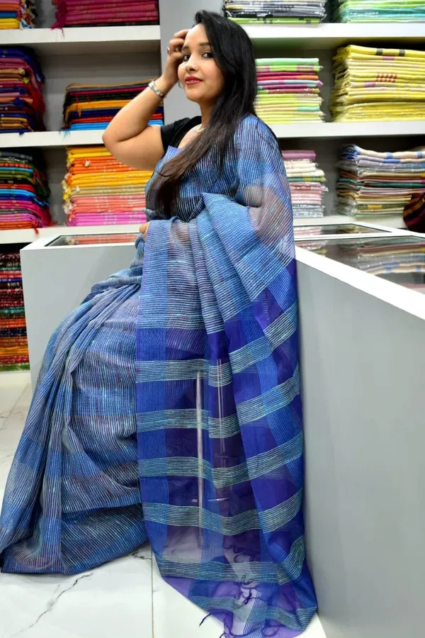 Blue_Organza_Art_Silk_Saree_With_Running_Blouse_Piece_For_Women
