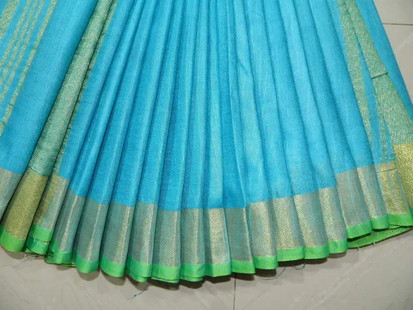 Firozy_Linen_Slub_Saree_Wih_Contrast_Blouse_Piece_For_Women