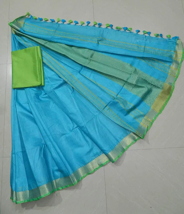 Firozy_Linen_Slub_Saree_Wih_Contrast_Blouse_Piece_For_Women