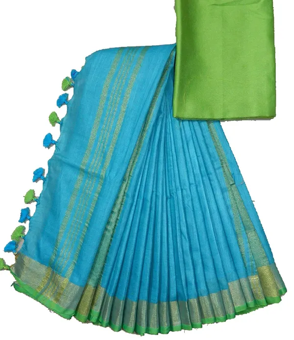 Firozy_Linen_Slub_Saree_Wih_Contrast_Blouse_Piece_For_Women