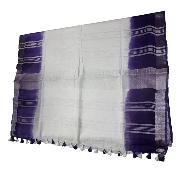 Blue_White_Linen_Slub_Saree_With_Runnig_Blouse_Piece_For_Women