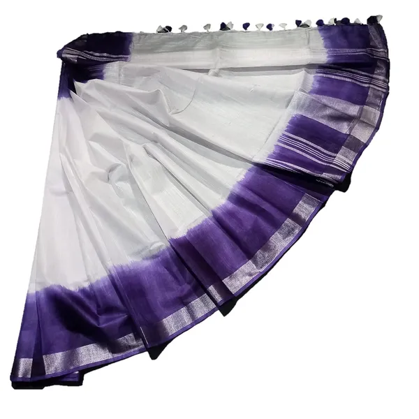 Blue_White_Linen_Slub_Saree_With_Runnig_Blouse_Piece_For_Women