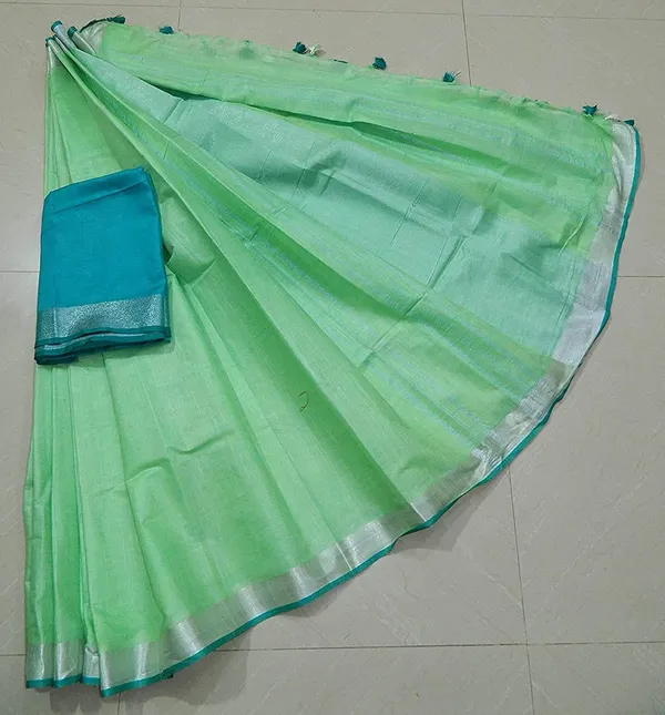 Mint_Green_Bhagalpuri_Linen_&_Viscose_Saree_With_Unstitched_Blouse_Piece_For_Women