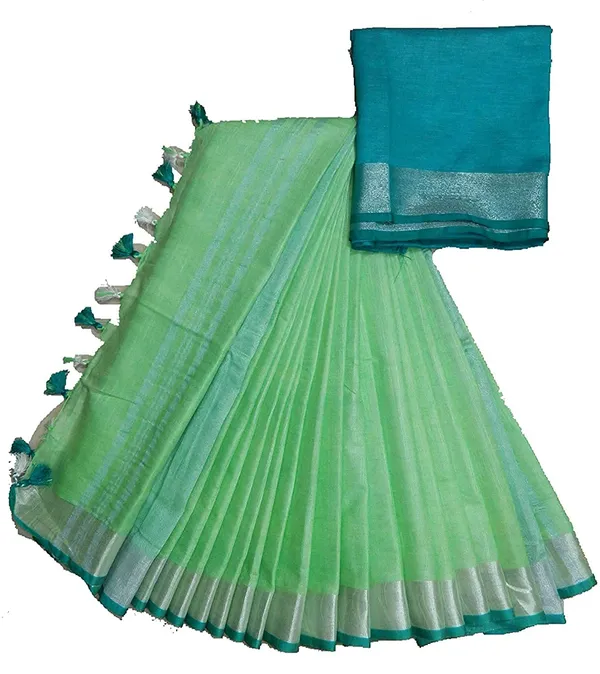 Mint_Green_Bhagalpuri_Linen_&_Viscose_Saree_With_Unstitched_Blouse_Piece_For_Women
