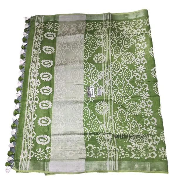 Green_Bhagalpuri_Linen_Slub_Printed_Saree_With_Blouse_Piece_For_Women