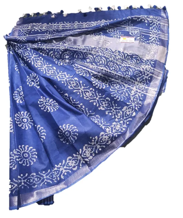 Blue_Bhagalpuri_Linen_Slub_Saree_With_Blouse_Piece_For_Women
