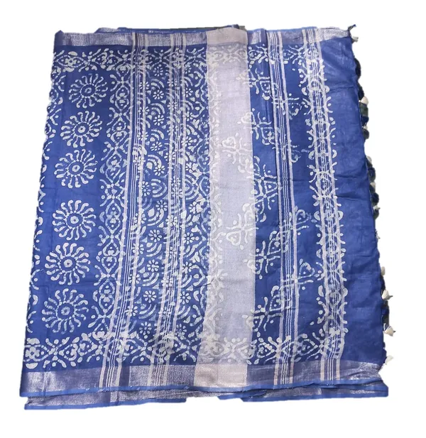 Blue_Bhagalpuri_Linen_Slub_Saree_With_Blouse_Piece_For_Women