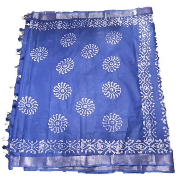 Blue_Bhagalpuri_Linen_Slub_Saree_With_Blouse_Piece_For_Women