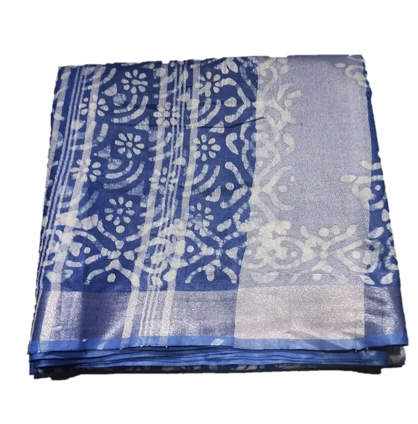 Blue_Bhagalpuri_Linen_Slub_Saree_With_Blouse_Piece_For_Women