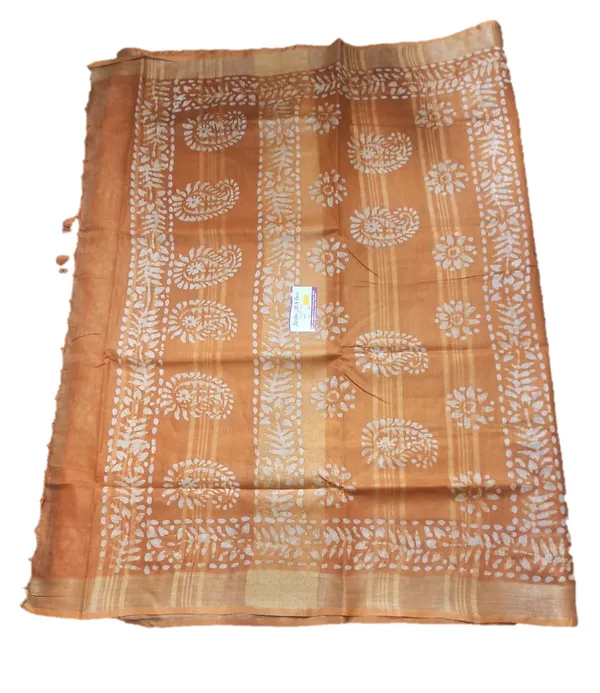 Rust_Bhagalpuri_Linen_Slub_Saree_With_Blouse_Piece_For_Women