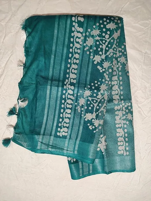 Firozy_Silver_Zari_Border_Cotton_Linen_Saree_With_Hand_Batique_Print_Unstitched_Running_Blouse_Piece_For_Women