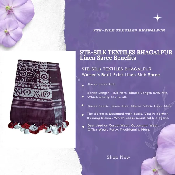 Megenta_Batik_Print_Linen_Slub_Saree_With_Runnig_Blouse_Piece_For_Women