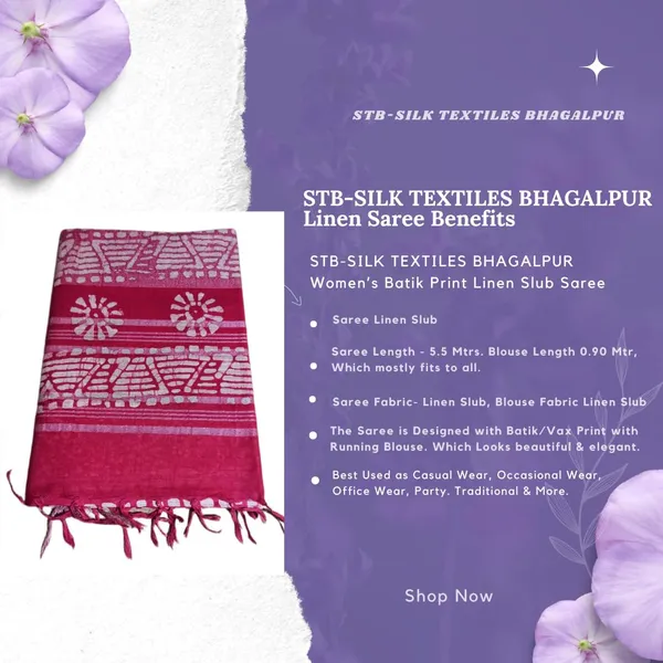 Pink_Batik_Print_Linen_Slub_Saree_With_Runnig_Blouse_Piece_For_Women