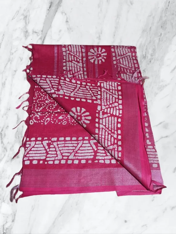 Pink_Batik_Print_Linen_Slub_Saree_With_Runnig_Blouse_Piece_For_Women
