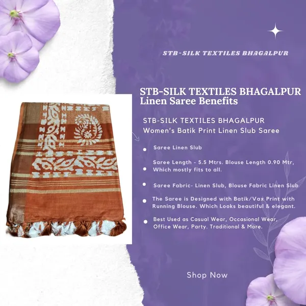 Rust_Batik_Print_Linen_Slub_Saree_With_Runnig_Blouse_Piece_For_Women